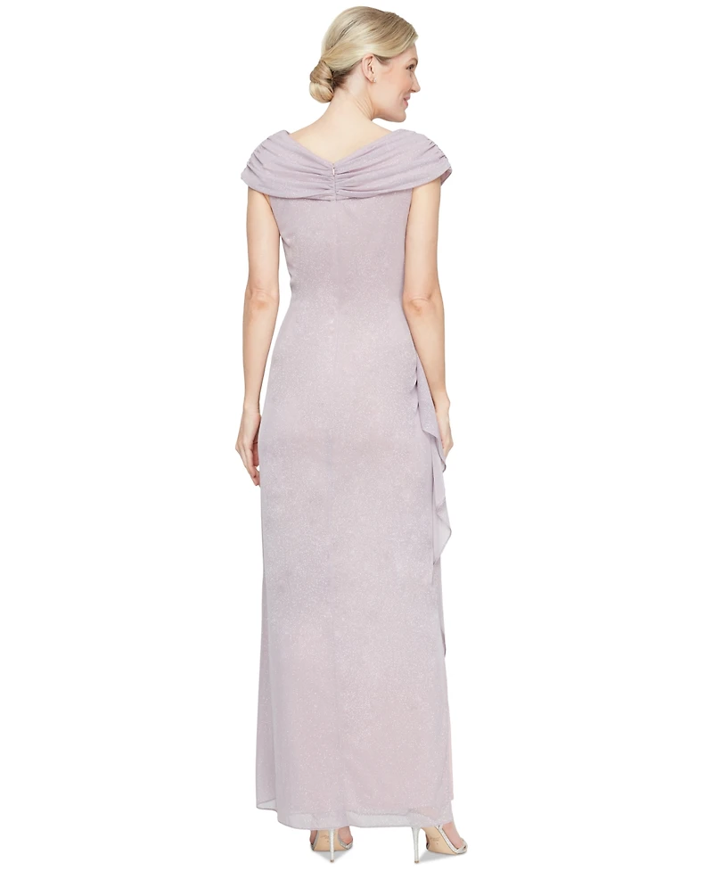 Alex Evenings Petite L-Neck Glitter-Mesh Long Dress