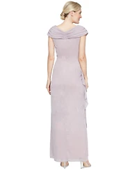 Alex Evenings Petite L-Neck Glitter-Mesh Long Dress