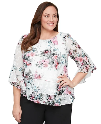 Alex Evenings Plus Size Floral-Print Blouse