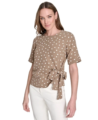 Tommy Hilfiger Women's Dot-Print Tie-Waist Short-Sleeve Top