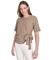 Tommy Hilfiger Women's Dot-Print Tie-Waist Short-Sleeve Top