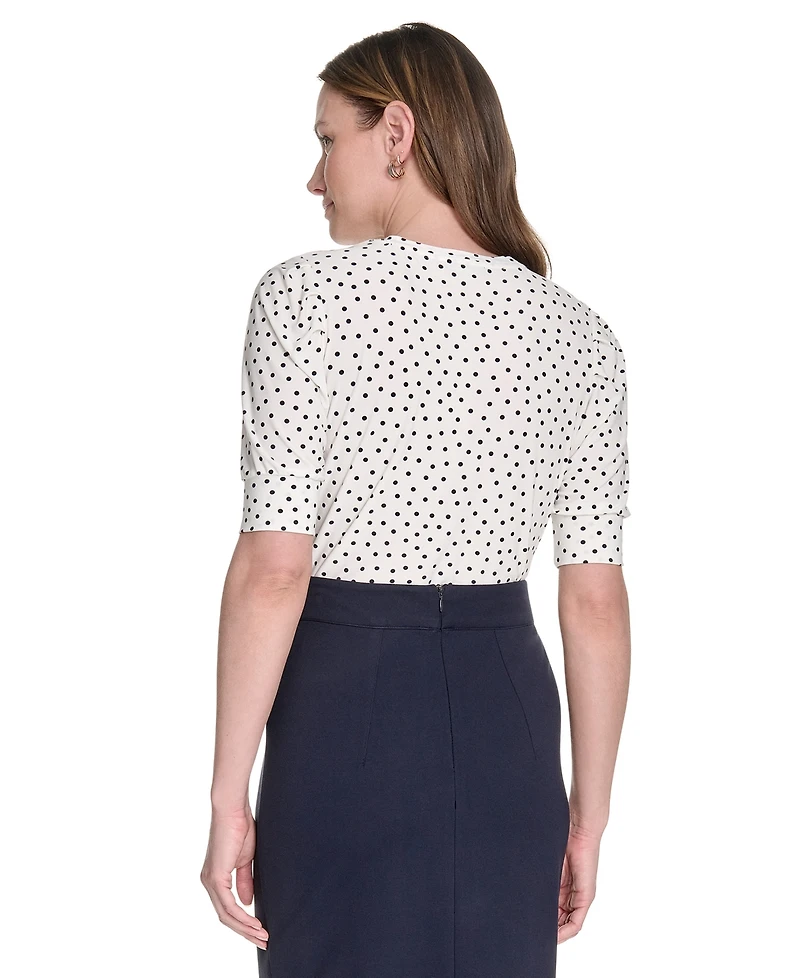 Tommy Hilfiger Women's Dot-Print Puff-Sleeve Top