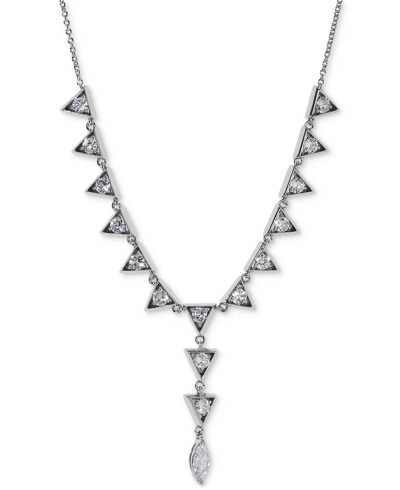 Eliot Danori Silver-Tone Cubic Zirconia Triangle Lariat Necklace, 16" + 2" extender, Exclusively at Macy's