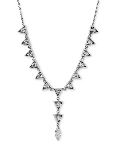 Eliot Danori Silver-Tone Cubic Zirconia Triangle Lariat Necklace, 16" + 2" extender, Exclusively at Macy's