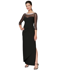Alex Evenings Women's Embellished-Neck Side-Ruched Illusion Dress