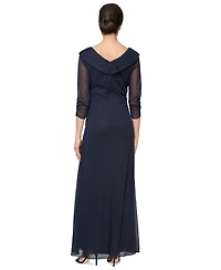 Alex Evenings Petite Portrait Collar 3/4-Sleeve Gown