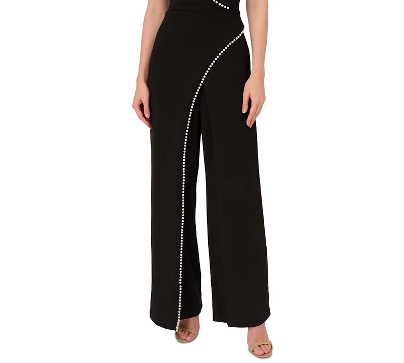 Adrianna Papell Women's Imitation Pearl Crepe Tuxedo Jumpsuit