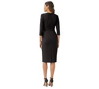 Adrianna Papell Women's Tie-Front 3/4-Sleeve Crepe Knit Dress