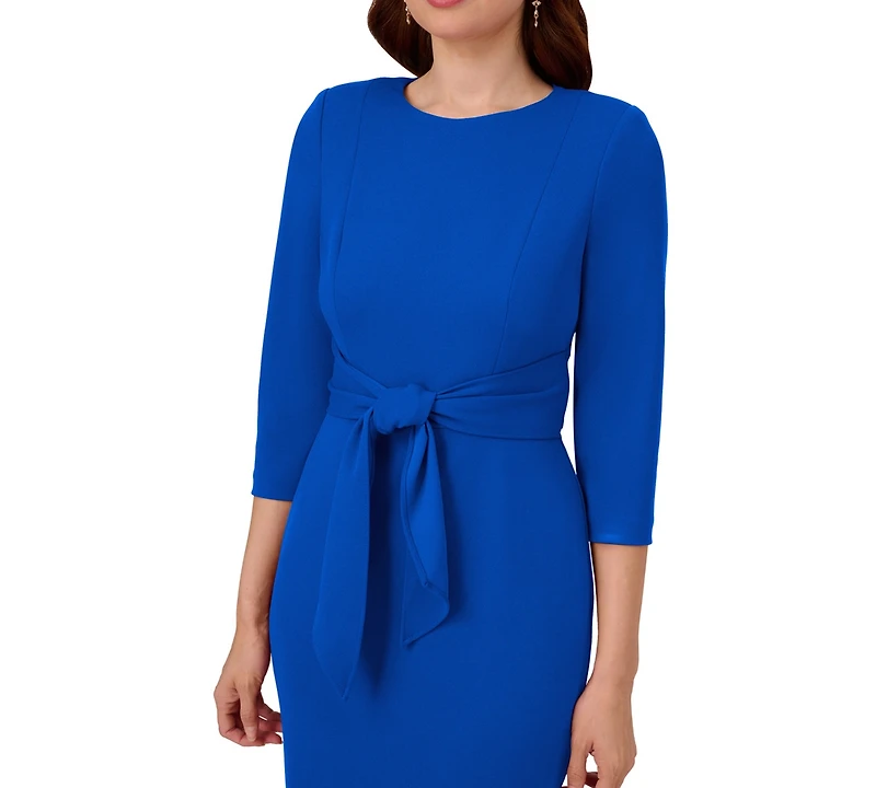 Adrianna Papell Women's Tie-Front 3/4-Sleeve Crepe Knit Dress
