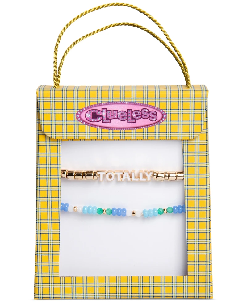 Clueless Gold-Tone 2-Pc. Set Totally Mixed Bead Stretch Bracelets