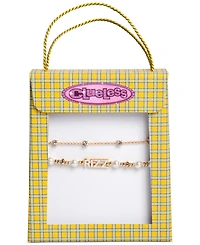 Clueless Gold-Tone 2-Pc. Set Crystal Slider & Rizz Imitation Pearl Beaded Stretch Bracelets