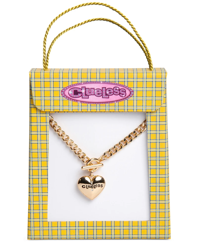 Clueless Gold-Tone Pave Logo-Etched Heart 16" Pendant Necklace