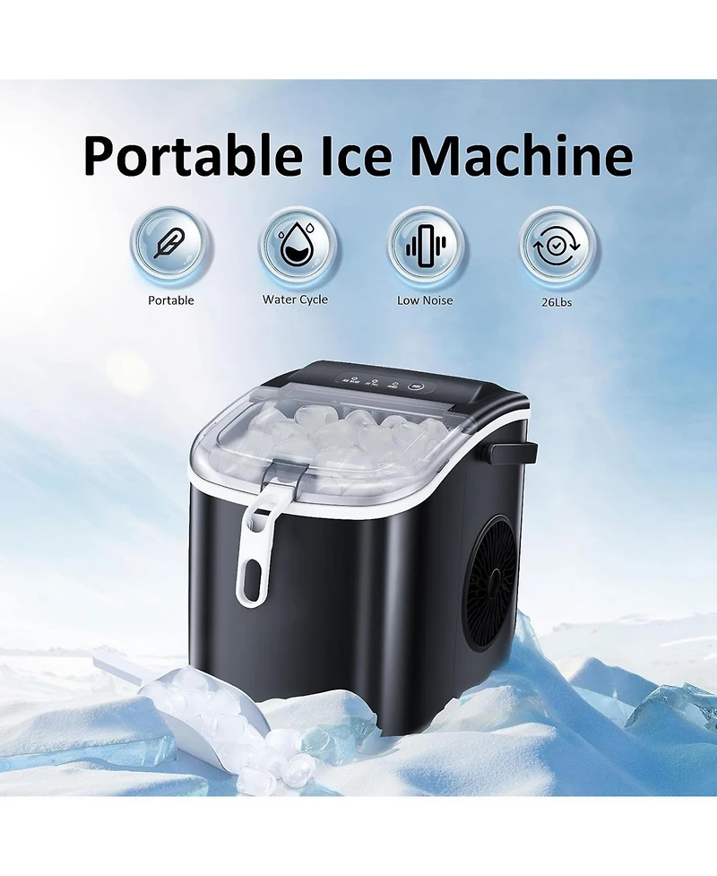 Zafro Portable Countertop Ice Maker Machine with Self-Cleaning, 9 Cubes Ready 6 Minutes, 26lbs/24H Production, Includes Scoop and Baske