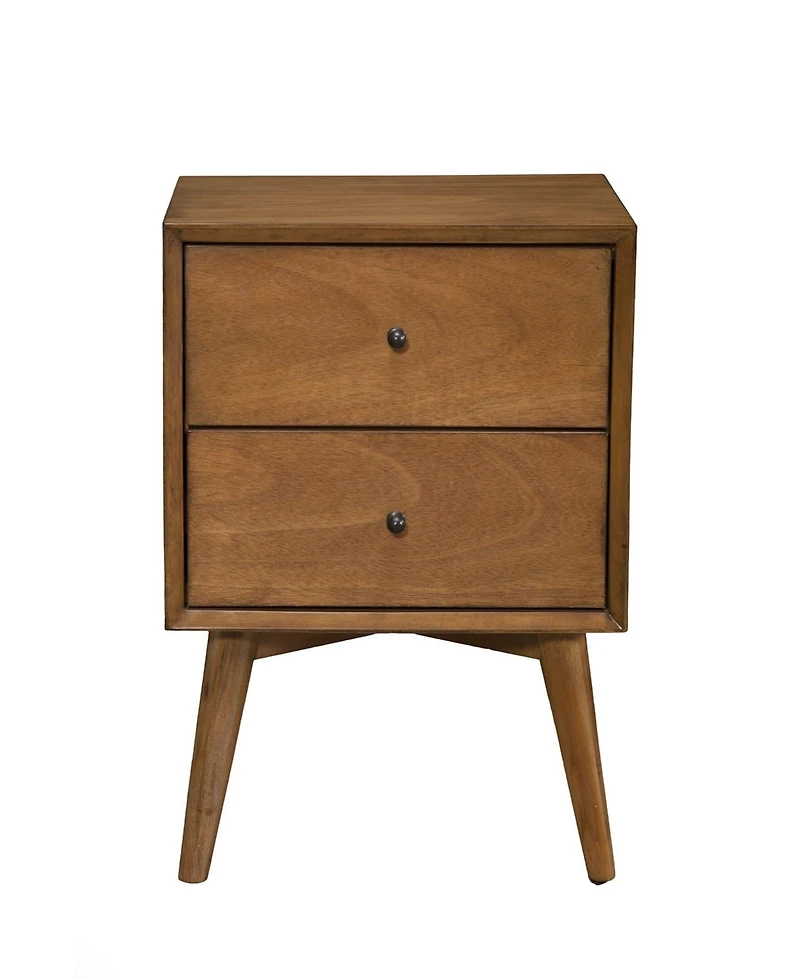 Mid-Century Modern Wood Nightstand with 2 Drawers for Bedroom Storage