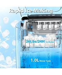 Zafro Countertop Ice Maker, Portable Machine with Self-Cleaning, 26.5 lbs/24H, Fast 9 Bullet Cubes 6 Mins, Compact Maker Basket &