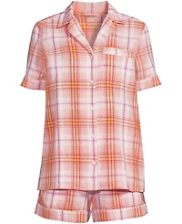 Lands' End Women Linen 2 Piece Pajama Set - Short Sleeve Top and Shorts