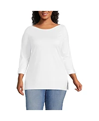 Lands' End Women's Plus Supima Cotton Adjustable 3/4 Sleeve Boatneck Tunic