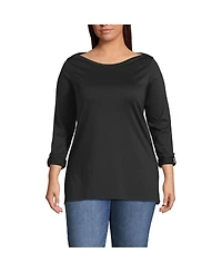 Lands' End Women's Plus Supima Cotton Adjustable 3/4 Sleeve Boatneck Tunic