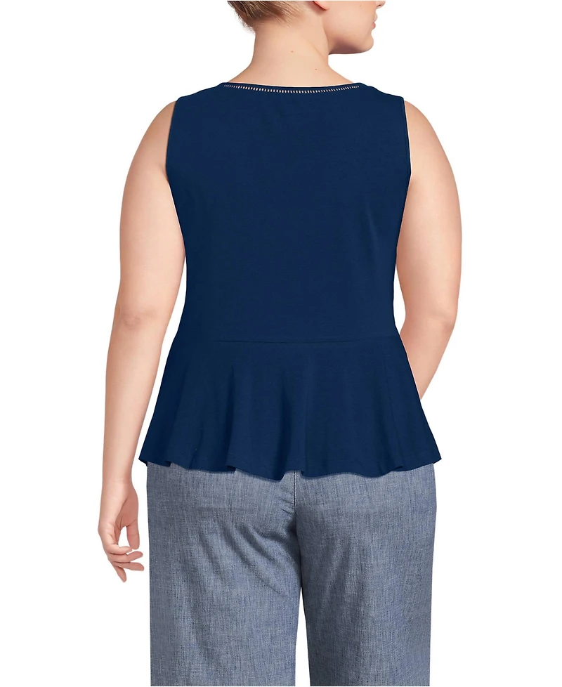 Lands' End Plus Lightweight Jersey Peplum V-Neck Tank Top