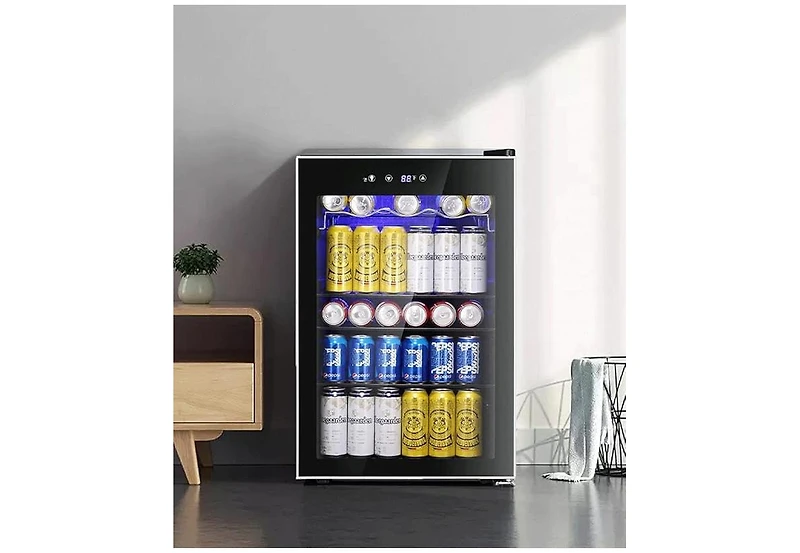 Zafro Mini Fridge Beverage Cooler - 128-Can Capacity with Glass Door for Soda, Beer, or Wine