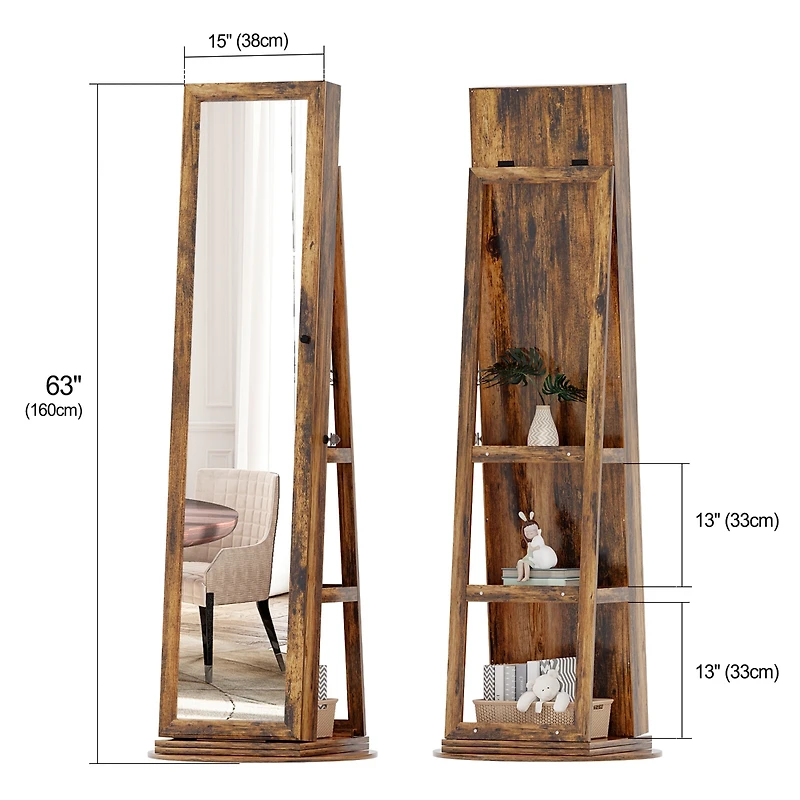 Vlsrka Led jewelry storage cabinet with back shelves and 360° rotation.
