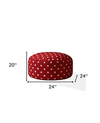 24" Red And White Cotton Round Polka Dots Pouf Cover