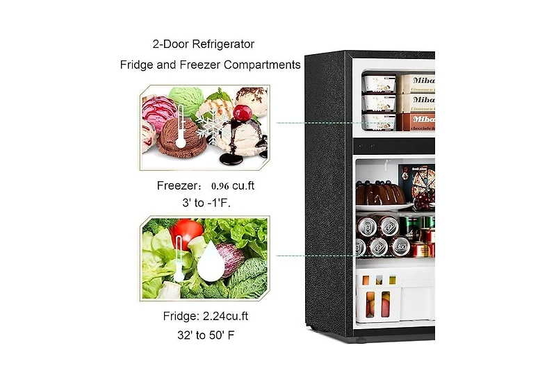 Zafro 3.2 cubic foot mini fridge with separate freezer compartment and double door design is perfect for a basement, apartment