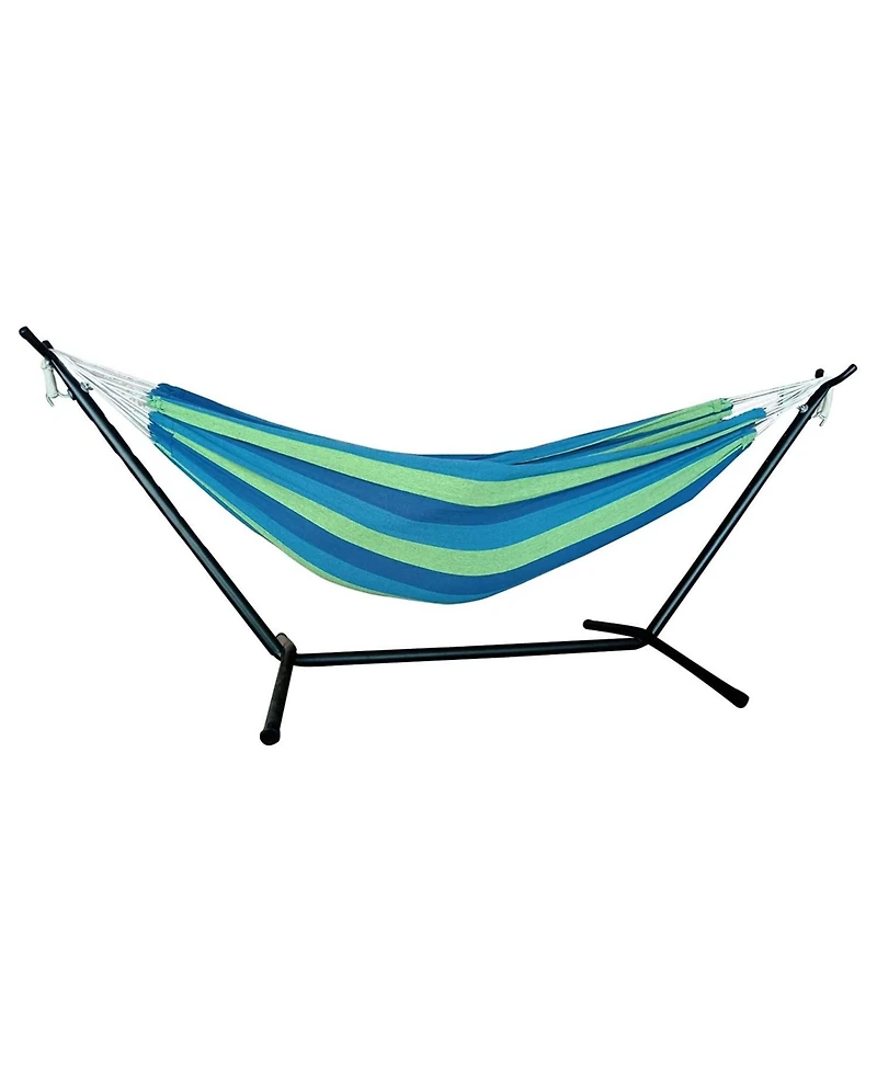 Blue And Green Stripe Two Person Hammock With Stand