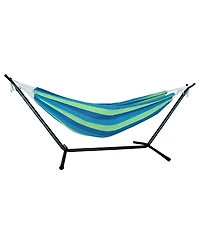 Blue And Green Stripe Two Person Hammock With Stand