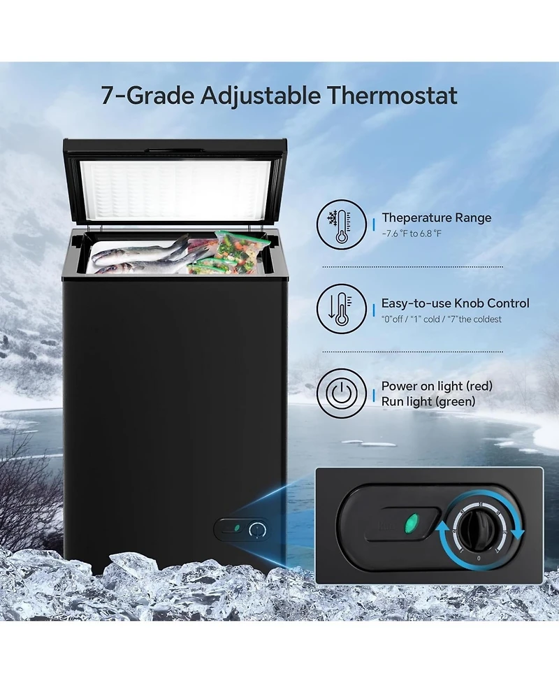 Zafro 3.5 Cubic Feet Chest Freezer with 2 Removable Baskets Free Standing Top Open Door Compact Freezer with Adjustable Temperature for Home/Kitchen/O