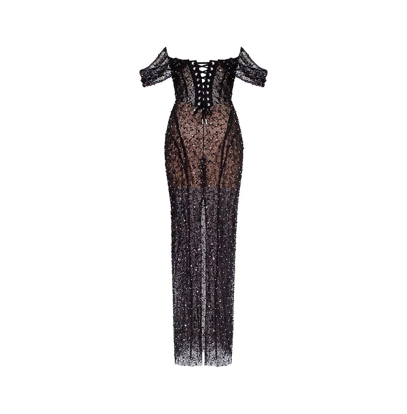 Milla Women's Striking black sequined fitted maxi dress