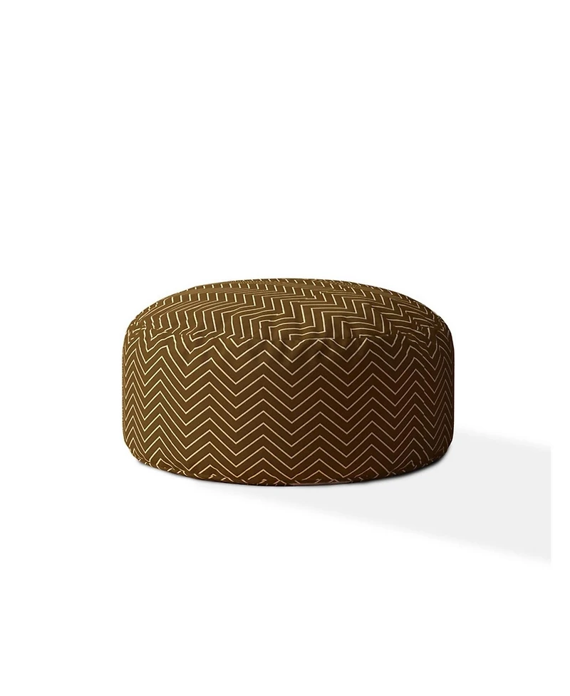 24" Brown Cotton Round Chevron Pouf Ottoman