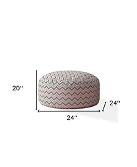 24" Gray Twill Round Chevron Pouf Ottoman