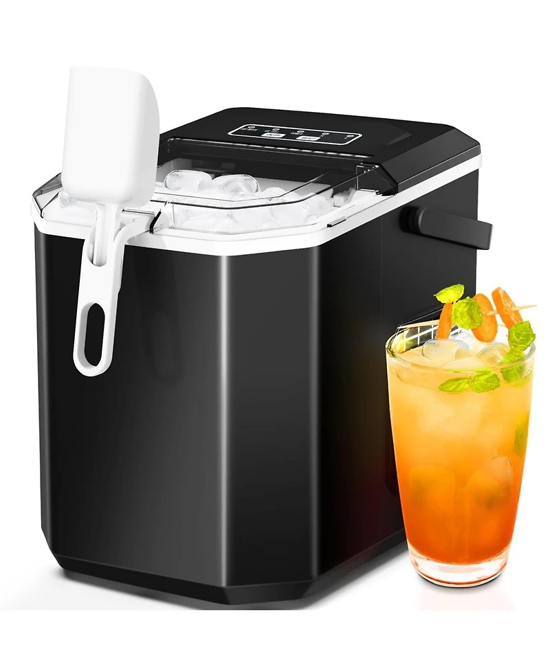 Zafro Portable Ice Maker, 26.5 lbs/day, Self-Cleaning, 9 Cubes 6-9 mins, Double Handle, 2 Sizes Bullet Ice, Includes Scoop & Basket, Perfect fo