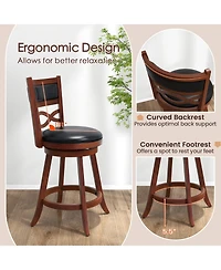 Bar Stools Set of 2 with Rubber Wood Frame and Faux Leather Upholstered Seat-24 Inch