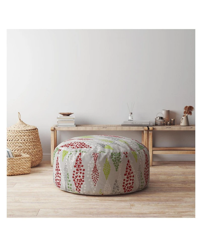 24" Ivory Cotton Round Polka Dots Pouf Ottoman