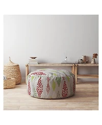 24" Ivory Cotton Round Polka Dots Pouf Ottoman