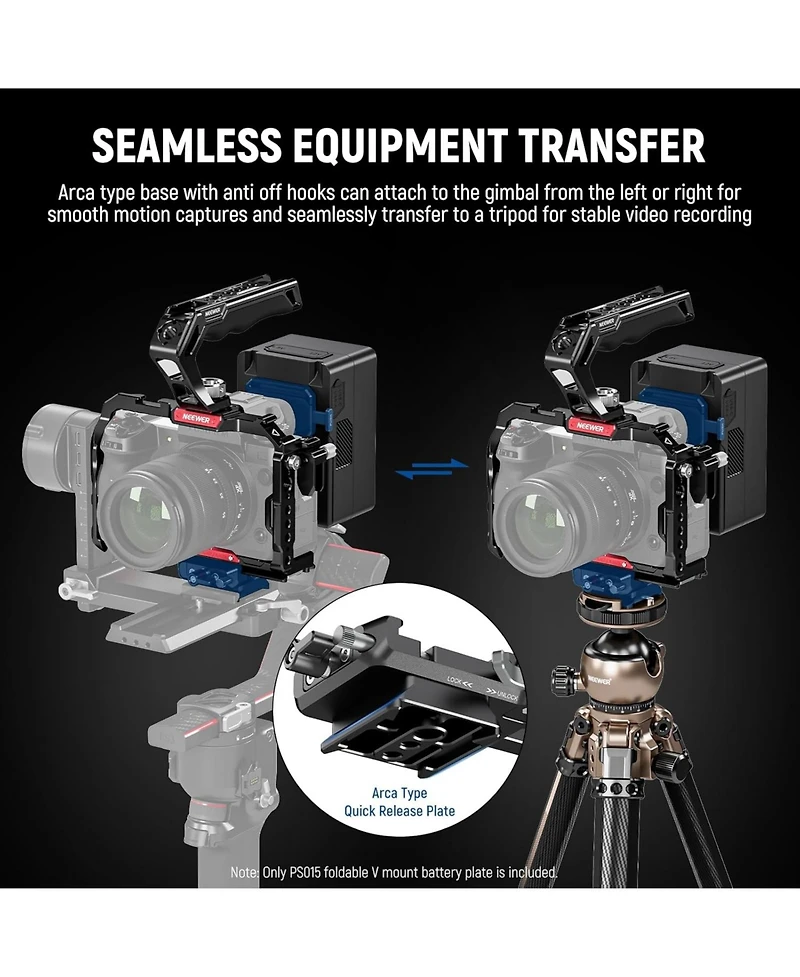 Neewer Foldable V Mount Battery Plate with Arca Type Camera Baseplate for RS4 RS3 Gimbal & Tripod, Lightweight Dslr Camera Video Rig Compatible with S