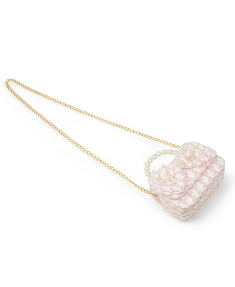 Tiny Treats + Zomi Gems Girls Tweed Jumbo Pearl Bow Handbag, Pink
