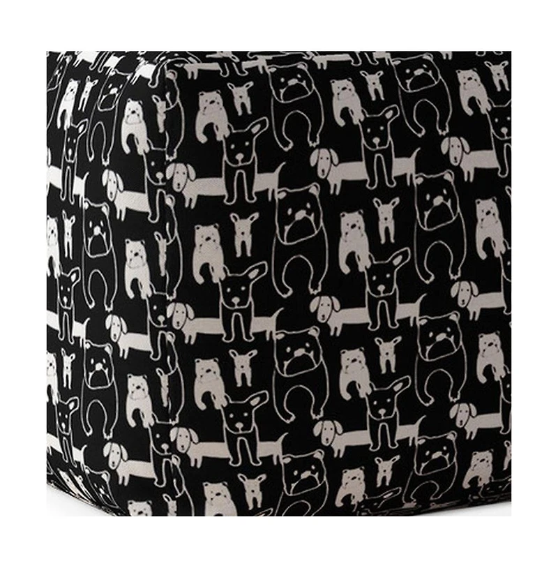 17" Black Cotton Animal Print Pouf Ottoman