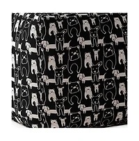 17" Black Cotton Animal Print Pouf Ottoman