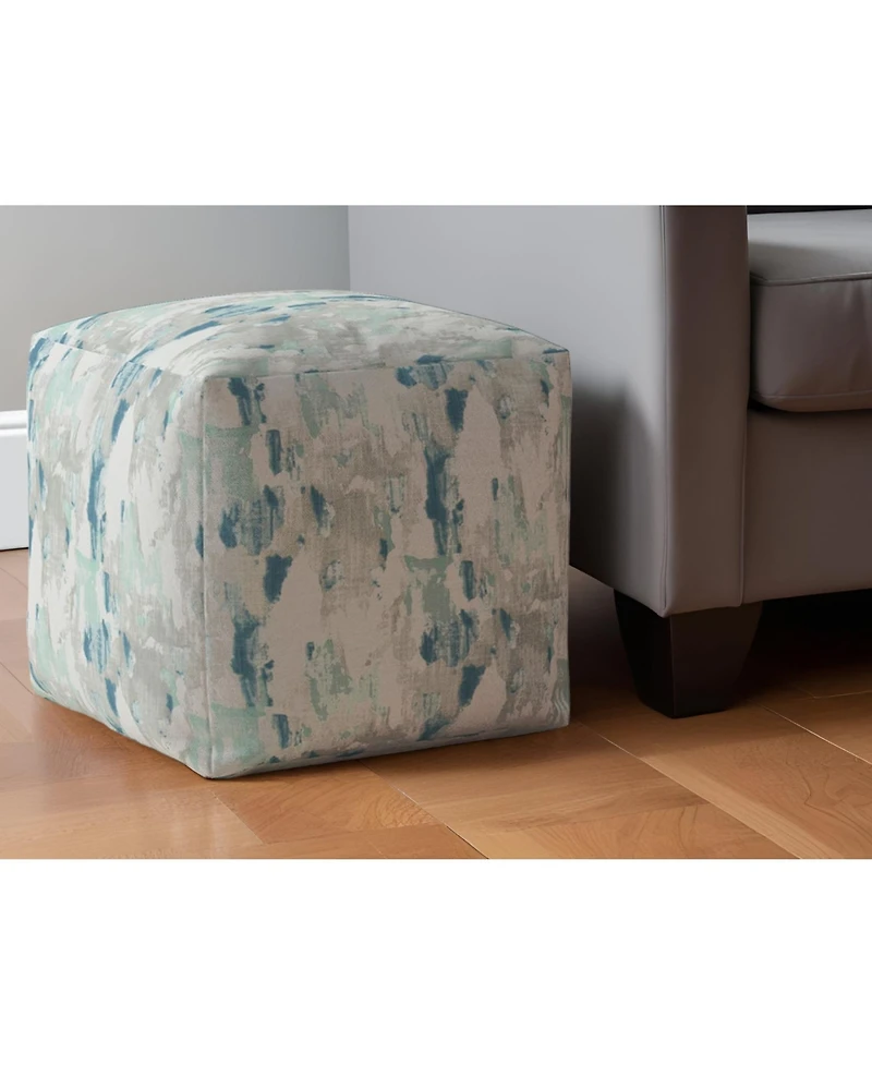 17" Blue and White Canvas Abstract Pouf Ottoman