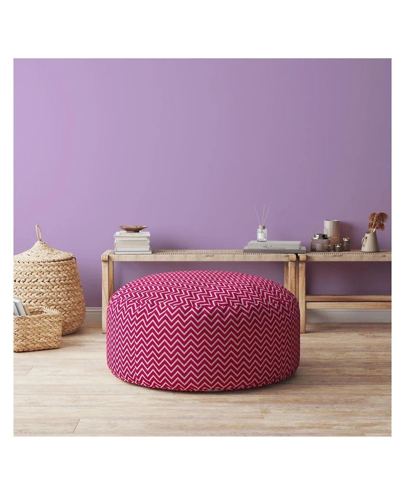 Cotton Round Chevron Pouf Cover for Living Room and Bedroom Decor