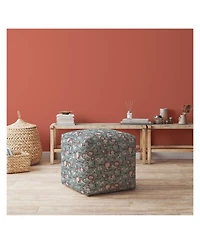 17" Gray and White Cotton Animal Print Pouf Ottoman