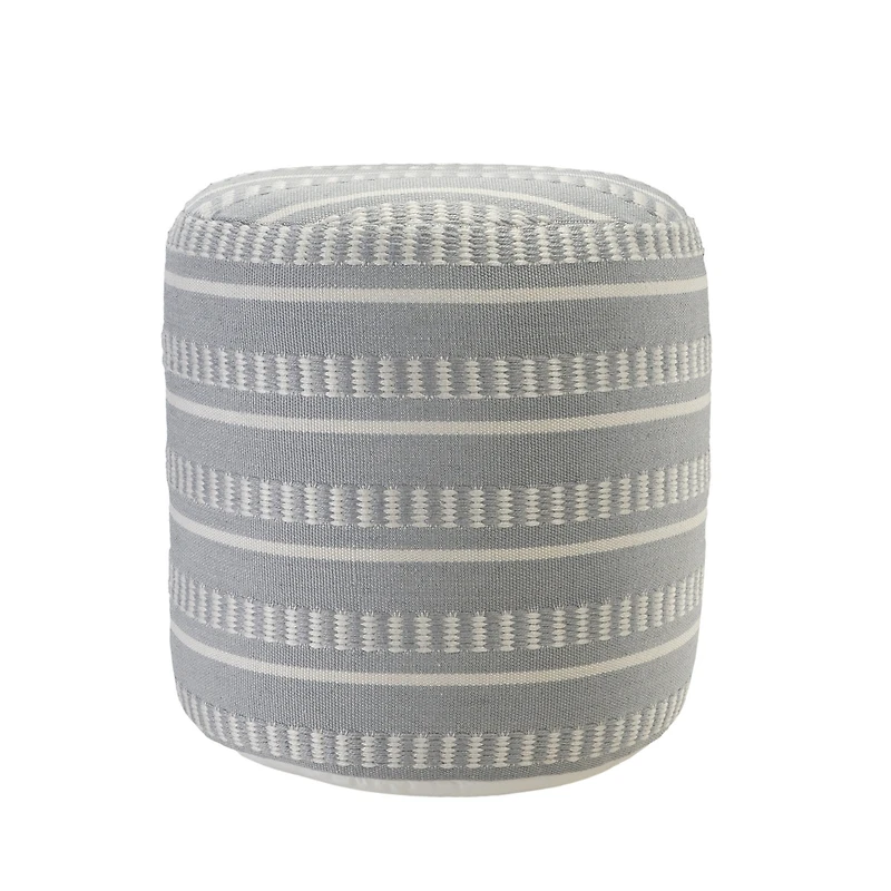 Striped Round Polyester Pouf Ottoman for Patio and Home Decor