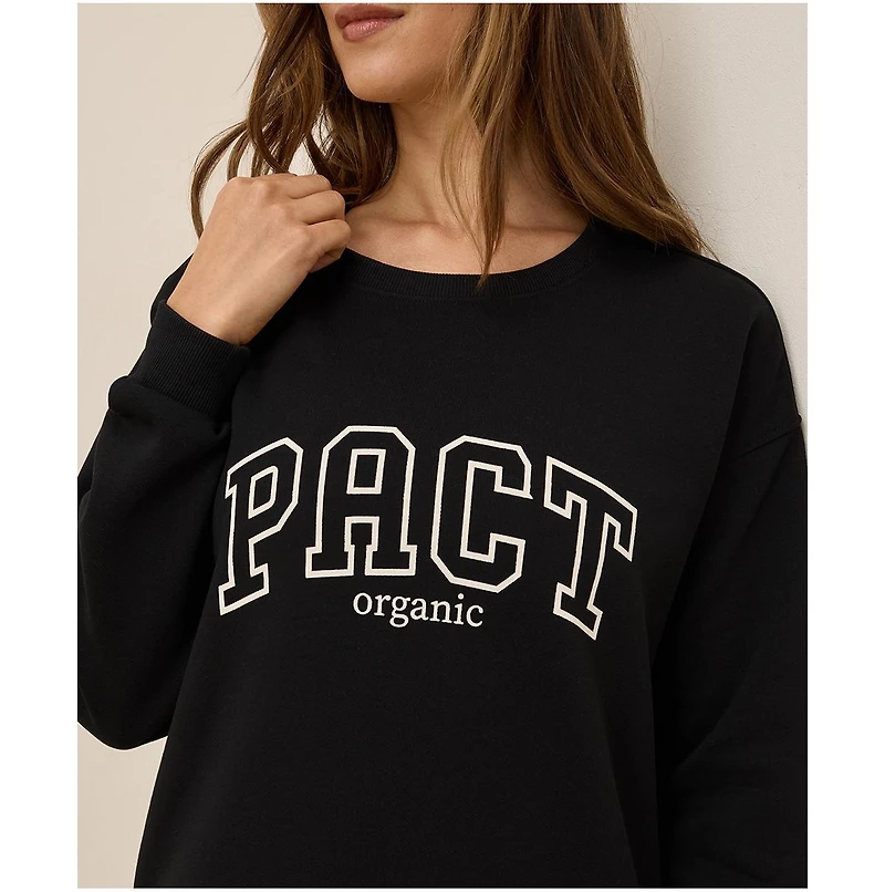 Pact Women's Organic Cotton Cloud Brushed Fleece Graphic Crew Sweatshirt