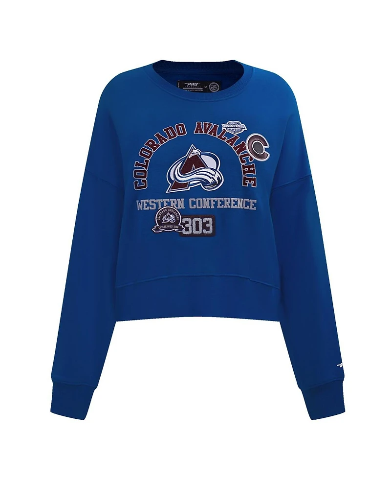 Pro Standard Women's Blue Colorado Avalanche Area Code Cropped Pullover Sweatshirt