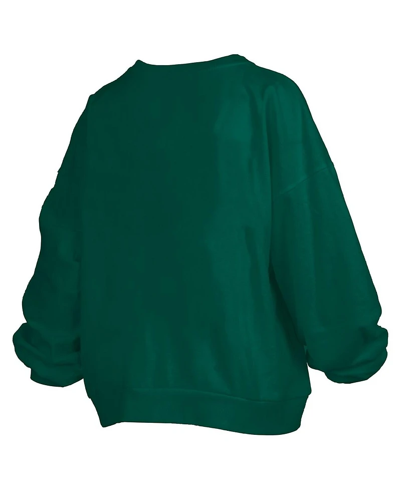 Pressbox Women's Green Michigan State Spartans Janise Arch Over Logo Waist Length Oversized Pullover Sweatshirt