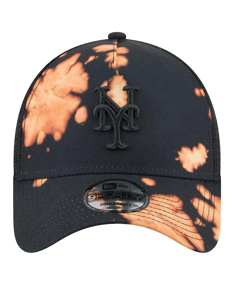New Era Men's Black New York Mets Bleached A-Frame 9FORTY Adjustable Hat