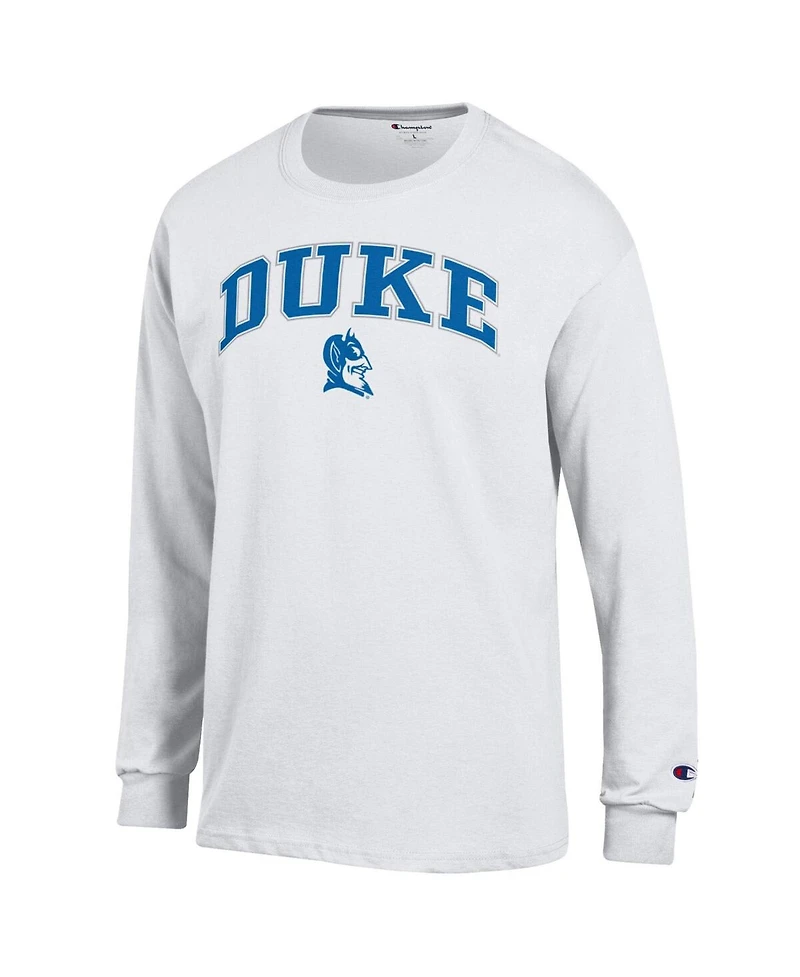 Champion Men's White Duke Blue Devils Arch Over Logo Long Sleeve T-Shirt